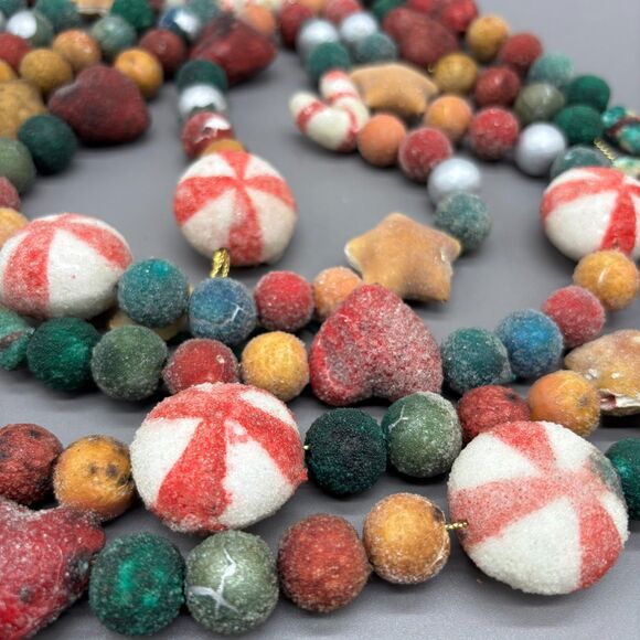 Vintage Blow Mold Sugared Christmas Candy Garland Mid Century Peppermint Stars - Picture 3 of 8